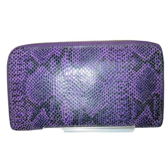 Tory Burch Purple Python Snakeskin Leather Full Zip Continental Long Wallet - Picture 2 of 10